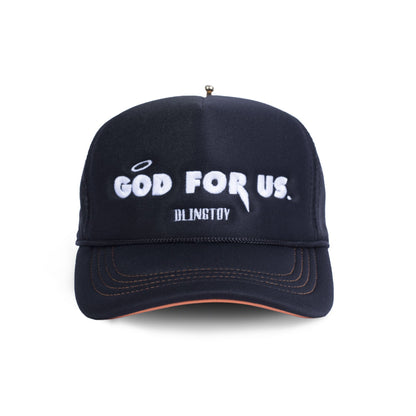 Snapback God for Us Noir de luxe marque française france homme femme classique mixte unisexe de qualité bio haute couture prêt-à-porter streetwear accessoire de qualité légère rembourrée confortable réglable fermeture réglable broderie god for us.