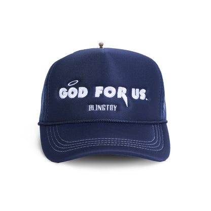 Snapback God for Us Bleu de luxe marque française france homme femme classique mixte unisexe de qualité bio haute couture prêt-à-porter streetwear accessoire de qualité légère rembourrée confortable réglable fermeture réglable broderie god for us.