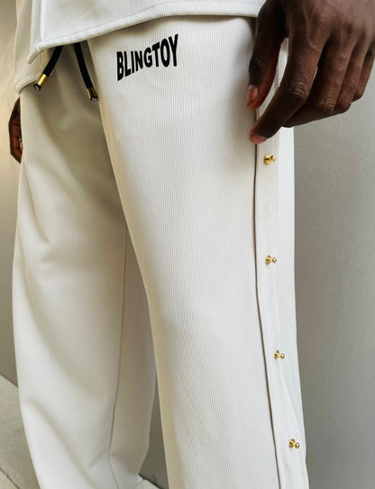 Pantalon Galion White Cream blanc de luxe oversize marque française france homme femme classique mixte unisexe de qualité bio haute couture prêt-à-porter streetwear vêtement textile de qualité imprimé blingtoy épais.