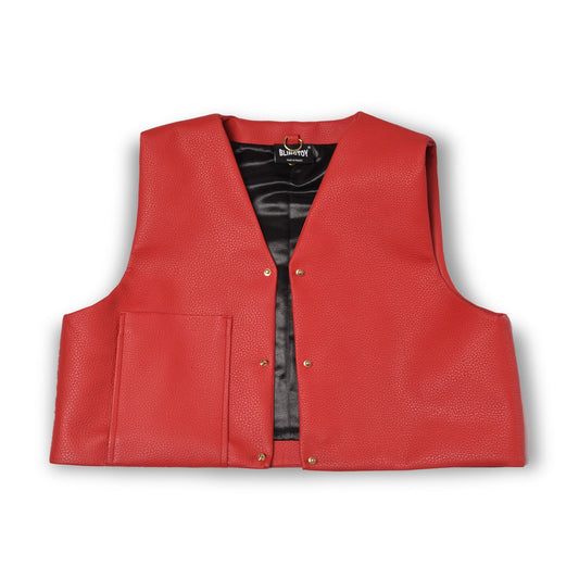Gilet Charlie Rouge de luxe oversize marque française france homme femme classique mixte unisexe de qualité bio haute couture prêt-à-porter streetwear vêtement textile de qualité épais sans manches avec pochette rembourré.